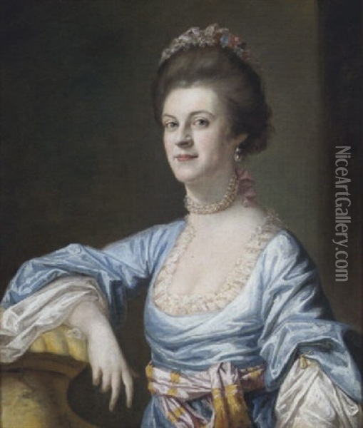 Bildnis Einer Vornehmen Dame In Blauen Kleid Mit Einem Perlenkollier Oil Painting - Francis Cotes
