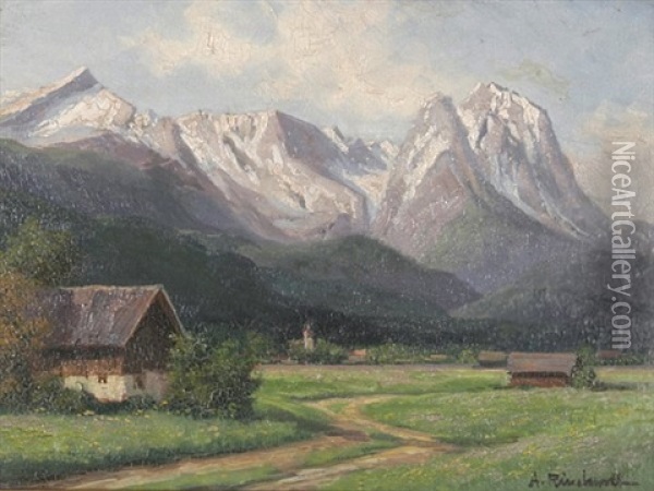 Blick Auf Garmisch Mit Dem Wettersteingebirge Oil Painting - August (Friedrich A.) Reinhardt
