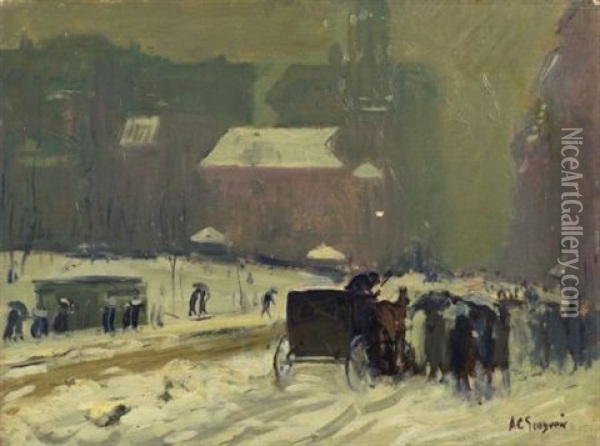 Boston Street Scene (+ Wharf View, Verso) Oil Painting - Arthur Clifton Goodwin
