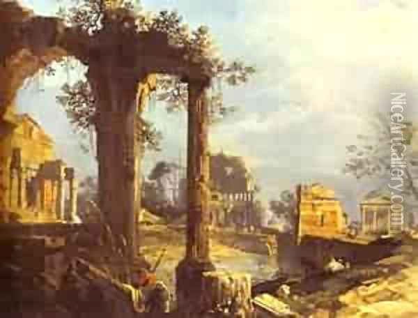 Capriccio View With Ruins 1740 Oil Painting - (Giovanni Antonio Canal) Canaletto