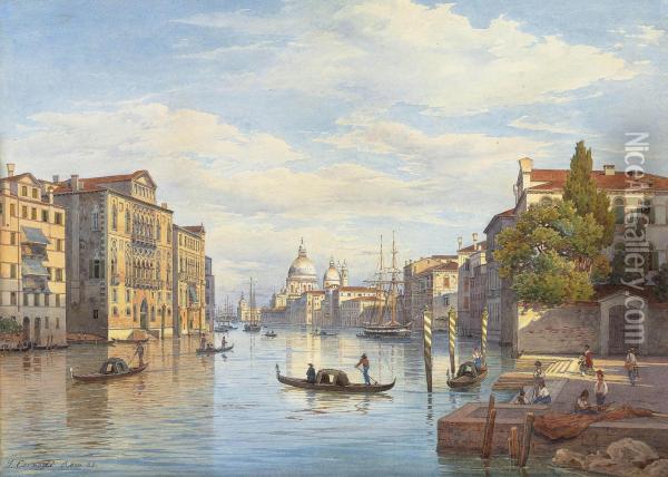 The Grand Canal And The Basilica Of Santa Maria Della Salute, Venice Oil Painting - Salomon Corrodi
