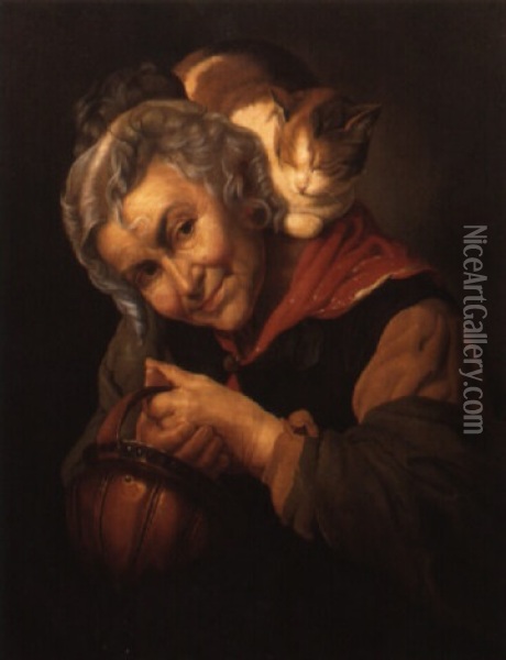 Eine Alte Frau Mit Ihrer Katze Oil Painting - Antonio Rotta