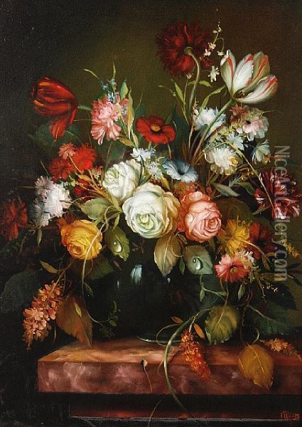 Still Life Of Flowers Oil Painting - Joszef Furst