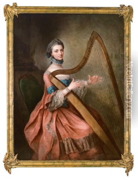 Bildnis Der Herzogin Christiane Von Mecklenburg-strelitz (1735-1794) Beim Harfespiel Oil Painting - Daniel Woge