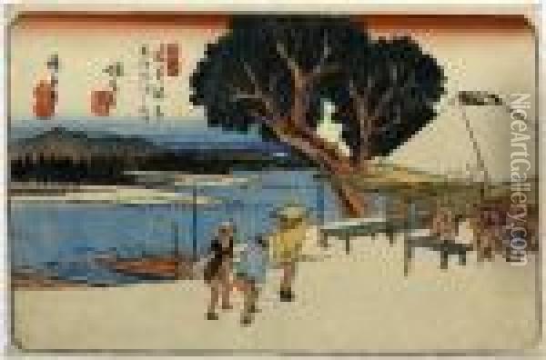 Shionada, From The Series Kisokaido Rokujukyu Tsugi Oil Painting - Utagawa or Ando Hiroshige