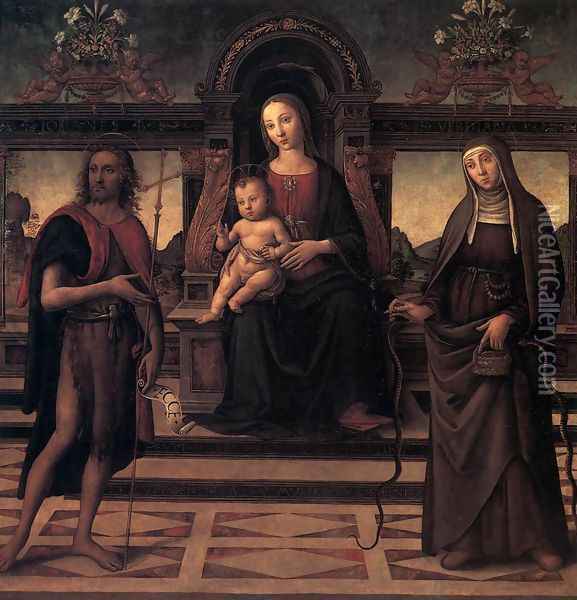 Virgin and Child with Sts John the Baptist and Verdiana 1490s Oil Painting - Italian Unknown Masters