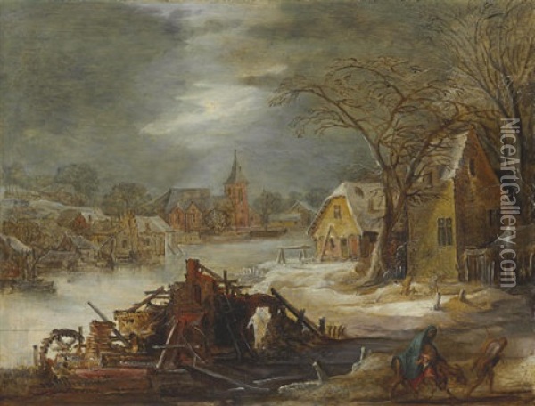 A Winter Landscape With The Flight Into Egypt Oil Painting - Frans de Momper
