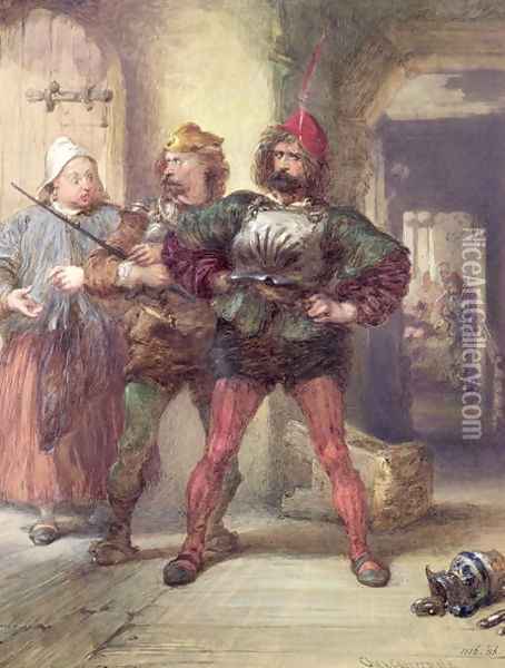 Mistress Quickly, Nym and Bardolph, from Shakespeare's Falstaff plays Oil Painting - Charles Cattermole