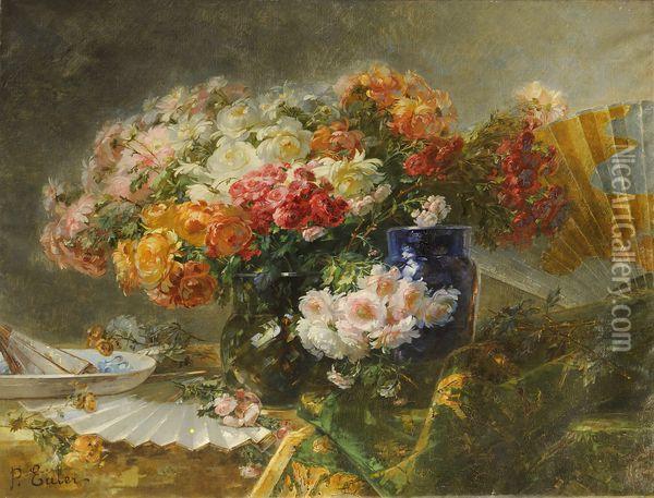 Nature Morte Aux Fleurs Et A L'eventail Oil Painting - Pierre Nicolas Euler
