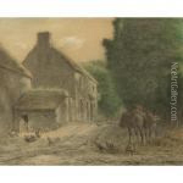 Farm House At Gruchy Oil Painting - Jean-Francois Millet