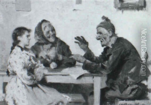 Granpa's Tale Oil Painting - Pompeo Massani