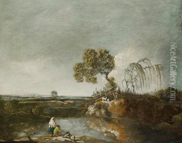 Figures By The River Severn Oil Painting - Richard Wilson