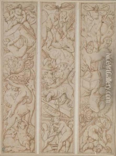 Trois Etudes De Frises Decoratives Sur Unmeme Montage Oil Painting - Giovanni B. (Il Genvovese) Castello