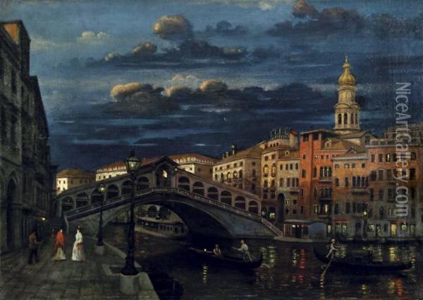 La Riva Del Vin A Venezia Oil Painting - Natale Gavagnin