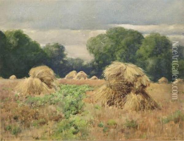 Field With Haystacks Oil Painting - William Henry Holmes