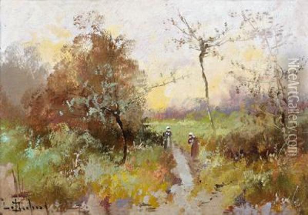 Zwei Frauen Am Feldweg Oil Painting - Eugene Galien-Laloue