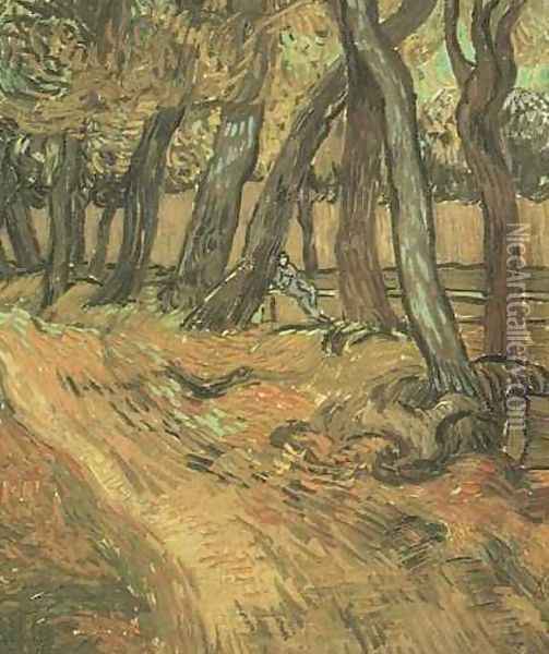 The Garden Of Saint Paul Hospital With Figure Oil Painting - Vincent Van Gogh