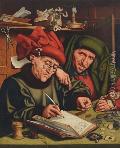 Zwei Steuereintreiber Oil Painting - Marinus van Reymerswaele