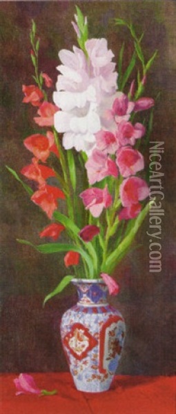Gladiolus In An Imari Vase Oil Painting - Eugen Schroth