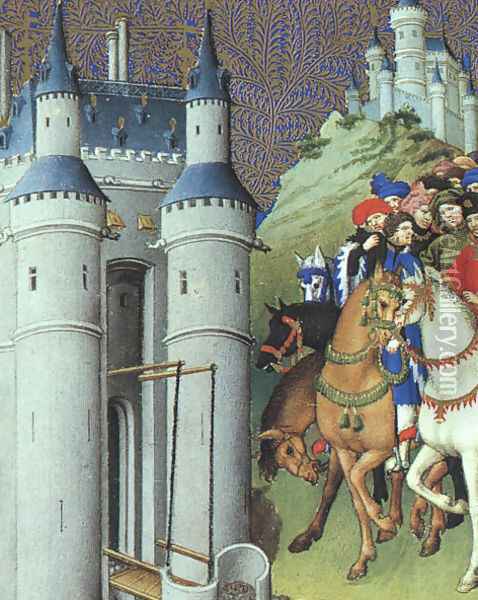 Belles Heures de Duc du Berry -Folio 223- The Duke on a Journey 1408-09 Oil Painting - Jean Limbourg