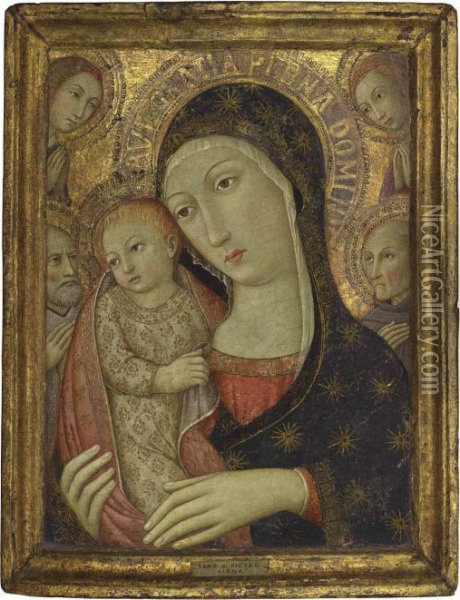 The Madonna And Child With Saint Bernardino Of Siena Oil Painting - Ansano Mancio Di Sano Di Pietro