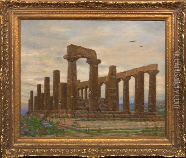 Temple Of Juno, Agrigento, Sicily Oil Painting - Adolf Heinrich Claus Hansen