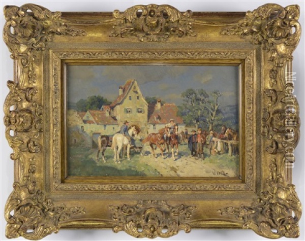 Horse Merket In A Village Oil Painting - Wilhelm Velten