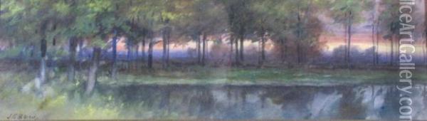 Depicting A Woodedpond At Day's End Oil Painting - John Elwood Bundy