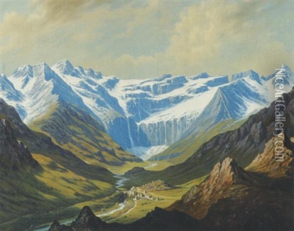 Schweizer Gebirgstal Oil Painting - Hubert Sattler