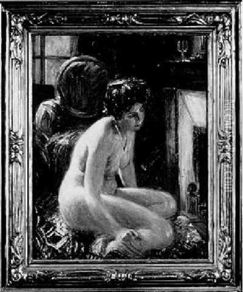 Nude By Fireplace Oil Painting - George Brainard Burr