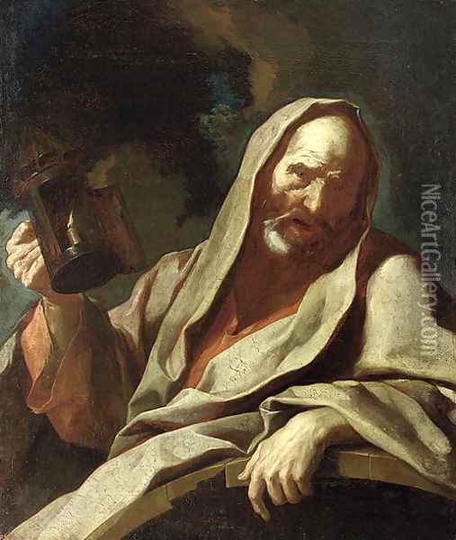 Diogenes c.412-323 BC with his Lantern, c.1720-40 Oil Painting - Giuseppe Antonio Petrini
