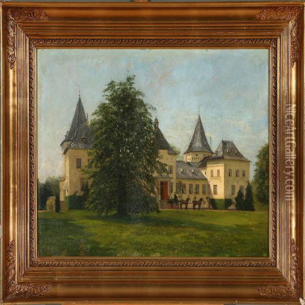 Scene Frompederstrup Manor On Lolland, Denmark Oil Painting - Heinrich Hansen