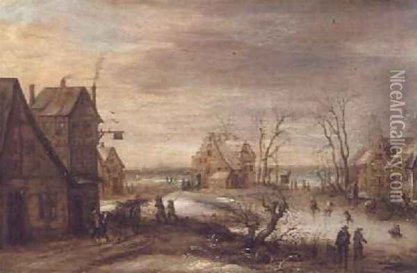 A Village in Winter Oil Painting - Frans de Momper