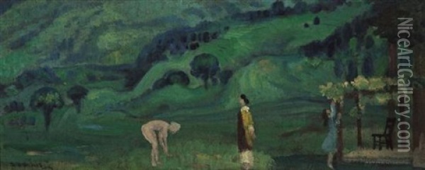 Green Pavilion Oil Painting - Arthur B. Davies