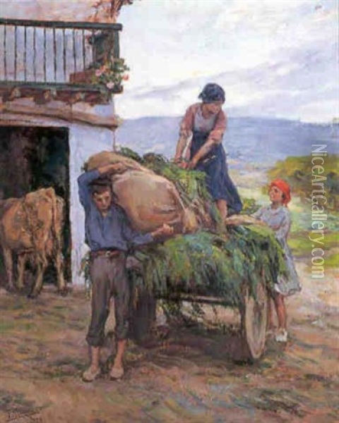 La Recogida De La Mies Oil Painting - Francisco Maura Y Montaner