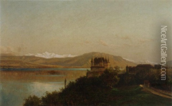 Schloss Nyon Mit Blick Auf Genfersee Oil Painting - Niklaus von Pfyffer
