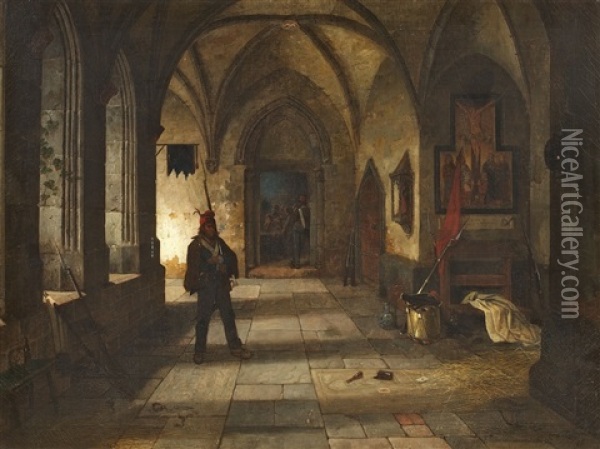 Soldaten Im Kreuzgang Eines Klosters Oil Painting - Ludwig Christian F. W. von Rossler