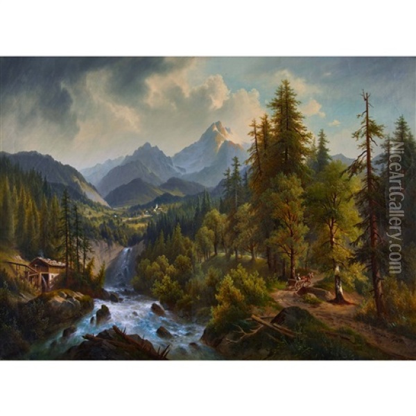 Wildbach Im Gebirge Oil Painting - Josef Burgaritzky