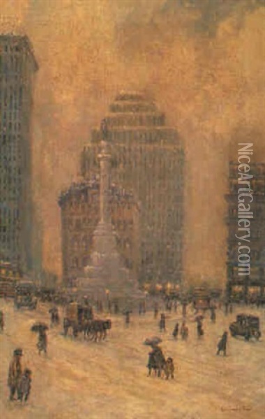 Columbus Circle, New York Oil Painting - Colin Campbell Cooper