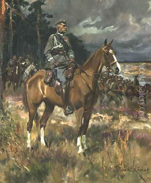 Pilsudski on Horseback Oil Painting - Wojciech Kossak