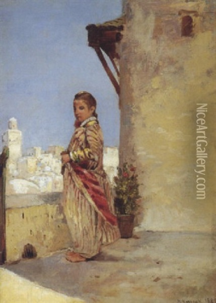 Jeune Fille Sur La Terrasse Oil Painting - Tito Marzocchi de Belluci