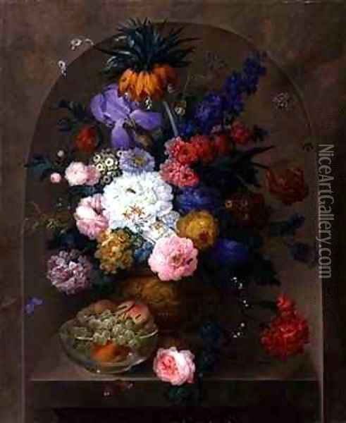 Still Life of Fruit and Flowers Oil Painting - Johann Baptist Drechsler