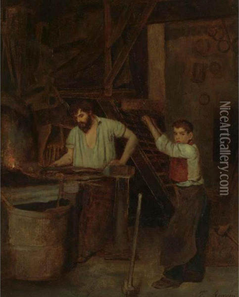 The Blacksmith's Shop Oil Painting - Francois Bonvin