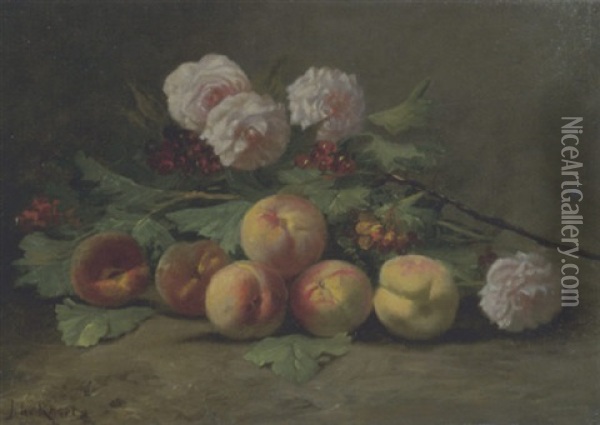 Stilleben Mit Pfirsichen Und Rosen Oil Painting - Jules Felix Ragot