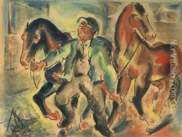 Horses Oil Painting - Antonin Vaclav Slavicek