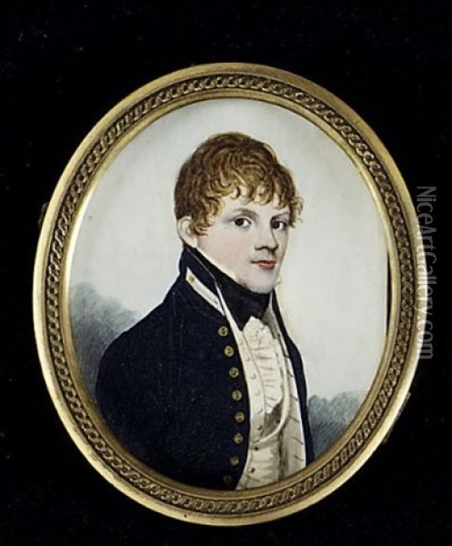 A Midshipman, Wearing Naval Uniform, Blue Coat With Gold Buttons Oil Painting - Frederick Buck