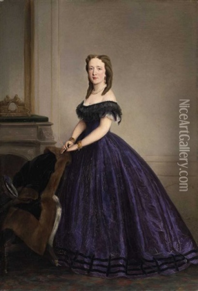 A Portrait Of A Lady In A Purple Dress Oil Painting - Ernst Lafite