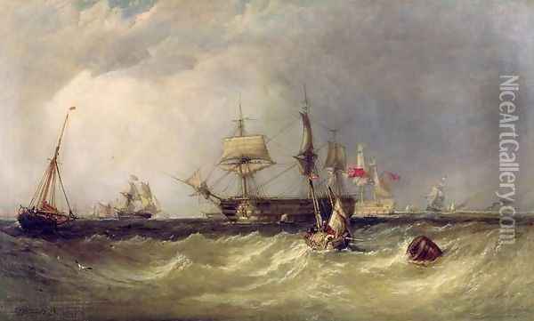 Men-of-War off Portsmouth, England, 1855 Oil Painting - William Clarkson Stanfield