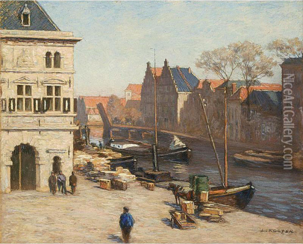 A View Of Het Spaarne, Haarlem Oil Painting - Anton Lodewijk Koster