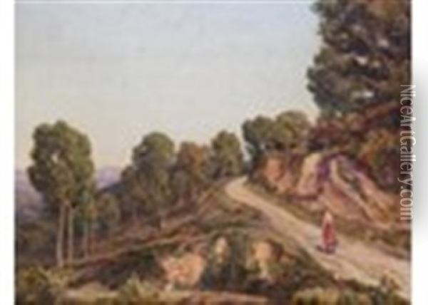 Path Through The Wood, Cagnes, France Oil Painting - Sir Herbert Edwin Pelham Hughes-Stanton